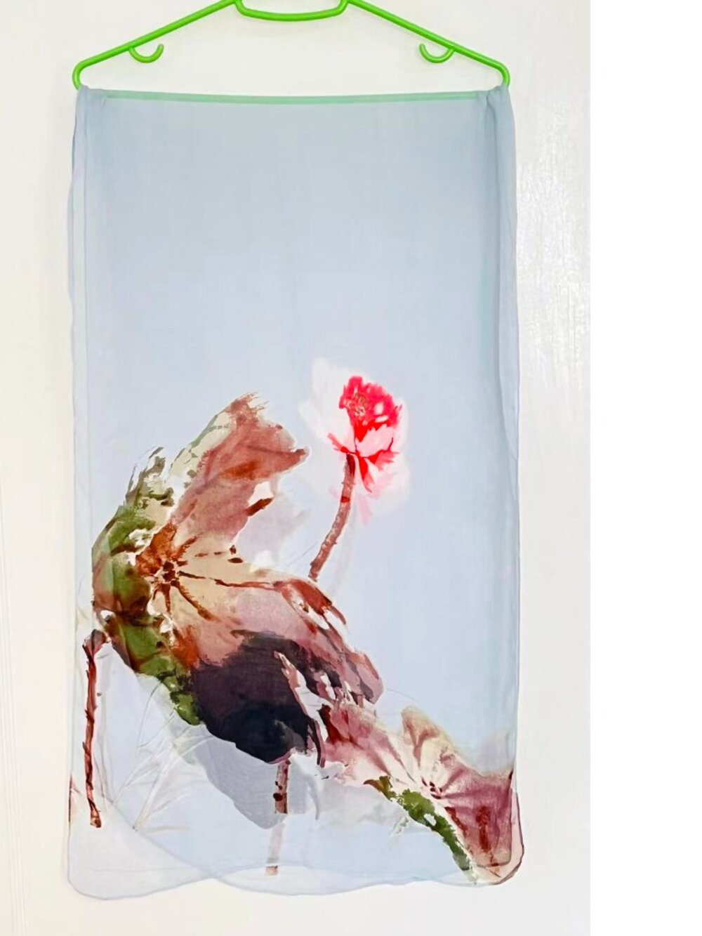 Flower Ink Painting Women Sheer Rectangular Soft Scarf - Blue